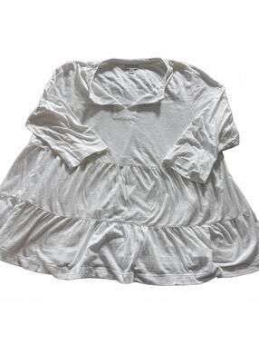 J. Jill White Cotton VNeck Long Sleeve Tiered Tunic Size Large Cottage Core